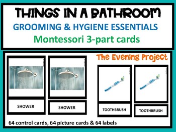 Preview of THINGS IN A BATHROOM  GROOMING & HYGIENE Montessori 3-part cards