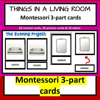 Preview of THINGS IN A LIVING ROOM   Montessori 3-part cards with real photographs