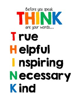 Think Before You Speak Behavioral Classroom POSTER 