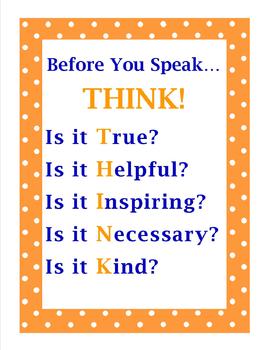 THINK Before You Speak Poster FREEBIE by Melissa Slicker | TPT