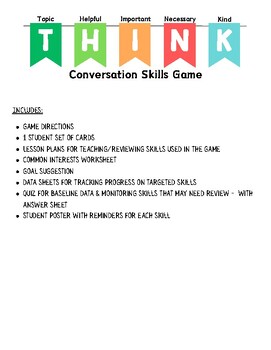 Preview of Higher-level Conversation Skills Card Game - THINK!