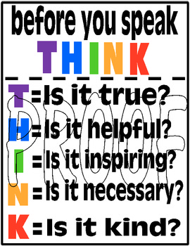 Preview of THINK Poster - prevent gossip in your classroom!