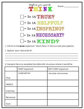 THINK before you speak posters and printables by Spark Spired | TpT