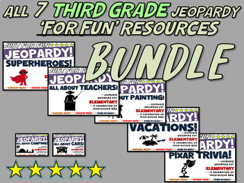 Preview of THIRD GRADE "FOR FUN" Jeopardy BUNDLE! 5 individual handouts & interactive games