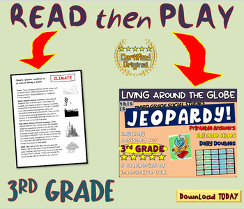 Preview of THIRD GRADE SOCIAL STUDIES JEOPARDY! "CLIMATE AROUND THE GLOBE" handouts/slides