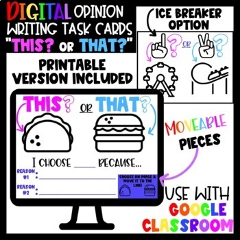 Preview of THIS? or THAT? Opinion Writing | Digital Task Cards | Back to School Ice Breaker