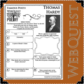 Preview of THOMAS HARDY Poet WebQuest Research Project Poetry Biography Notes
