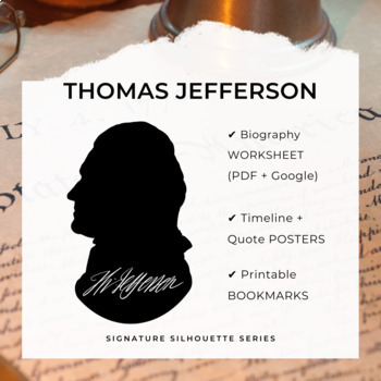 Preview of THOMAS JEFFERSON Biography Worksheet, Posters, Bookmarks (Google + PDF)