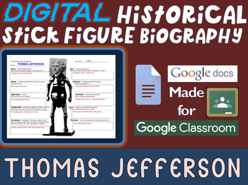 Preview of THOMAS JEFFERSON Digital Historical Stick Figure (mini bio) Editable Google Docs
