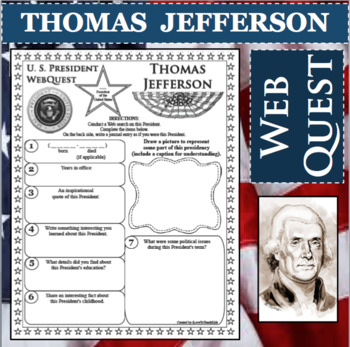 Preview of THOMAS JEFFERSON U.S. PRESIDENT WebQuest Research Project Biography
