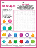 THREE DIMENSIONAL (3D) SHAPES Word Search Puzzle Worksheet