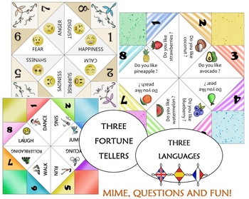Preview of THREE Fortune Teller in THREE languages EN/SP/FR  Emotions and Actions
