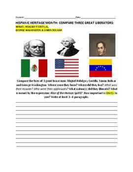 Preview of THREE GREAT LIBERATORS: HISPANIC HERITAGE MONTH ACTIVITY