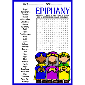 THREE KINGS DAY - EPIPHANY bundle - word search & word scramble & crossword