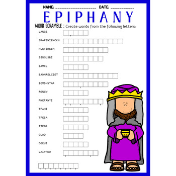 THREE KINGS DAY - EPIPHANY bundle - word search & word scramble & crossword