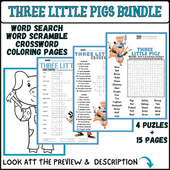 THREE LITTLE PIGS bundle crossword word search scramble