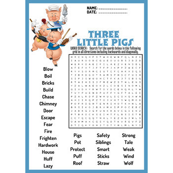 THREE LITTLE PIGS bundle crossword word search scramble