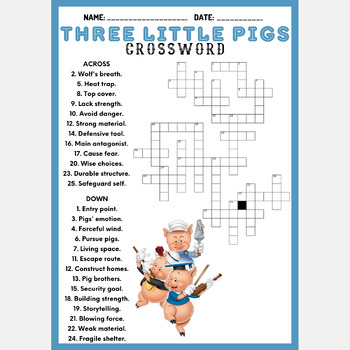 THREE LITTLE PIGS crossword puzzle worksheet activity by Mind Games Studio