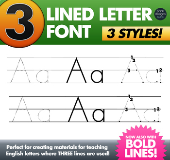 Preview of THREE Lines Alphabet Letter Tracing Font - Teach Letter Formation