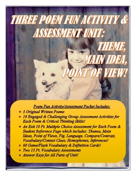 Preview of THREE POEMS ACTIVITY & ASSESSMENT CCSS Packet: THEME, MAIN IDEA, POINT OF VIEW!