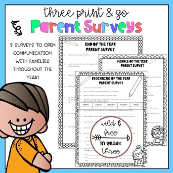 Preview of THREE Parent Surveys (Beginning, Mid-Year, & End of Year) Print & Go