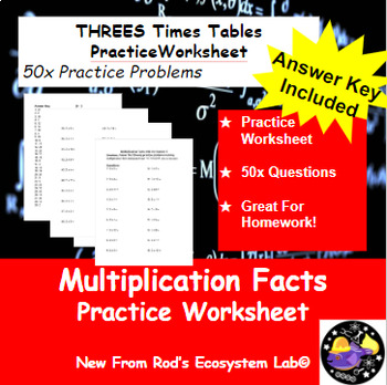 Preview of THREES Multiplication Tables 50x Question Worksheet **Editable w/Answer Key**