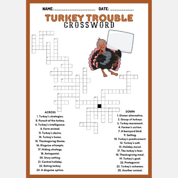 TURKEY TROUBLE crossword puzzle worksheet activity by Mind Games Studio