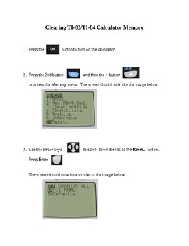 Preview of TI 83/84 Instructions for Teachers to Reset Calculator Memory Before Tests
