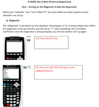 Preview of TI-83/84 Line of Best Fit (Linear Regression) Calculator Instructions