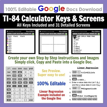 Preview of TI-84 Graphing Calculator Keys Screens Images Clipart Linear Regression