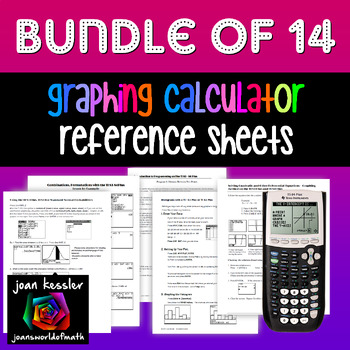 Preview of TI-84 Graphing Calculator Reference Sheets Bundle of 14