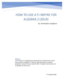Preview of TI-nspire Guide To Algebra 2 (Second Edition)
