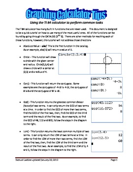 Preview of TI84 graphing calculator catalog functions