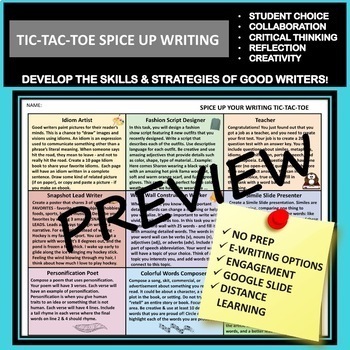 Preview of TIC-TAC-TOE CHOICE BOARD: CREATIVE WRITING ENRICHMENT CLASS OR DISTANCE LEARNING