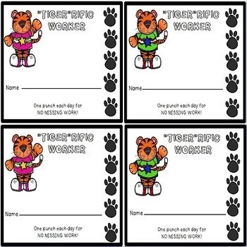 Punch Cards Behavior Rewards and Homework TIGERS by Oink4PIGTALES
