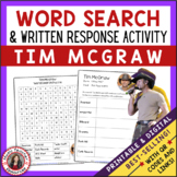 TIM MCGRAW Word Search and Research Activity for Middle Sc