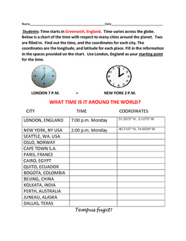 Preview of TIME AROUND THE GLOBE: A GEOGRAPHY ACTIVITY