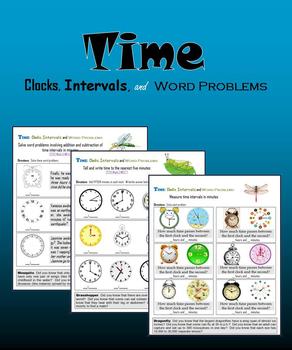 Preview of Telling Time - Clocks, Intervals and Word Problems