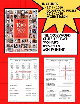 Preview of TIME Magazine 2010s Women of the Year Word Search and Crossword Puzzle (No Prep)