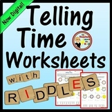 TIME Telling Time Worksheets w/ Riddles Print or Digital T