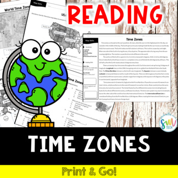 Preview of TIME ZONES Nonfiction Reading Worksheet Packet *3rd, 4th, 5th GRADE* NO PREP