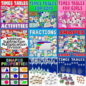Preview of TIMES TABLES, OPERATIONS, FRACTIONS, SHAPES ETC MATH MATHS