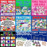 TIMES TABLES, OPERATIONS, FRACTIONS, SHAPES ETC MATH MATHS