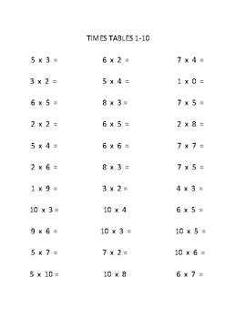 TIMES TABLES WORKSHEETS by No-nonsense quick printable resources