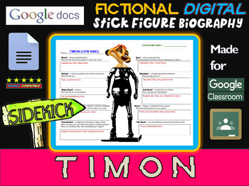 Preview of TIMON (LION KING) Fictional Digital Stick Figure Research Activity (GOOGLE DOCS)