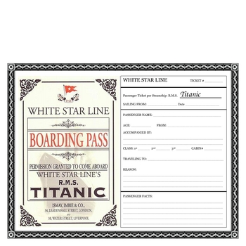Titanic Launch Ticket, Boarding Pass, Postcard, and Envelope - White Star  Line