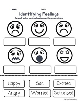 TK-2nd Cut and Paste Emotions Worksheet by NESW Counseling | TPT