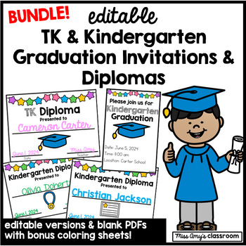 Preview of TK/Kindergarten Editable Graduation Certificate & Editable Invitation BUNDLE!