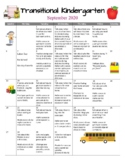 TK /Pre-K Transitional Kindergarten Monthly Homework Calendars 20-21 En/ Spanish