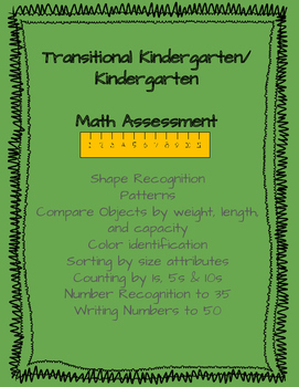 Preview of TK and Kindergarten Math Assessment